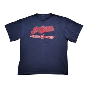 VTG Indians Chief Wahoo Men's T-Shirt Navy Red XL 100% Cotton MLB